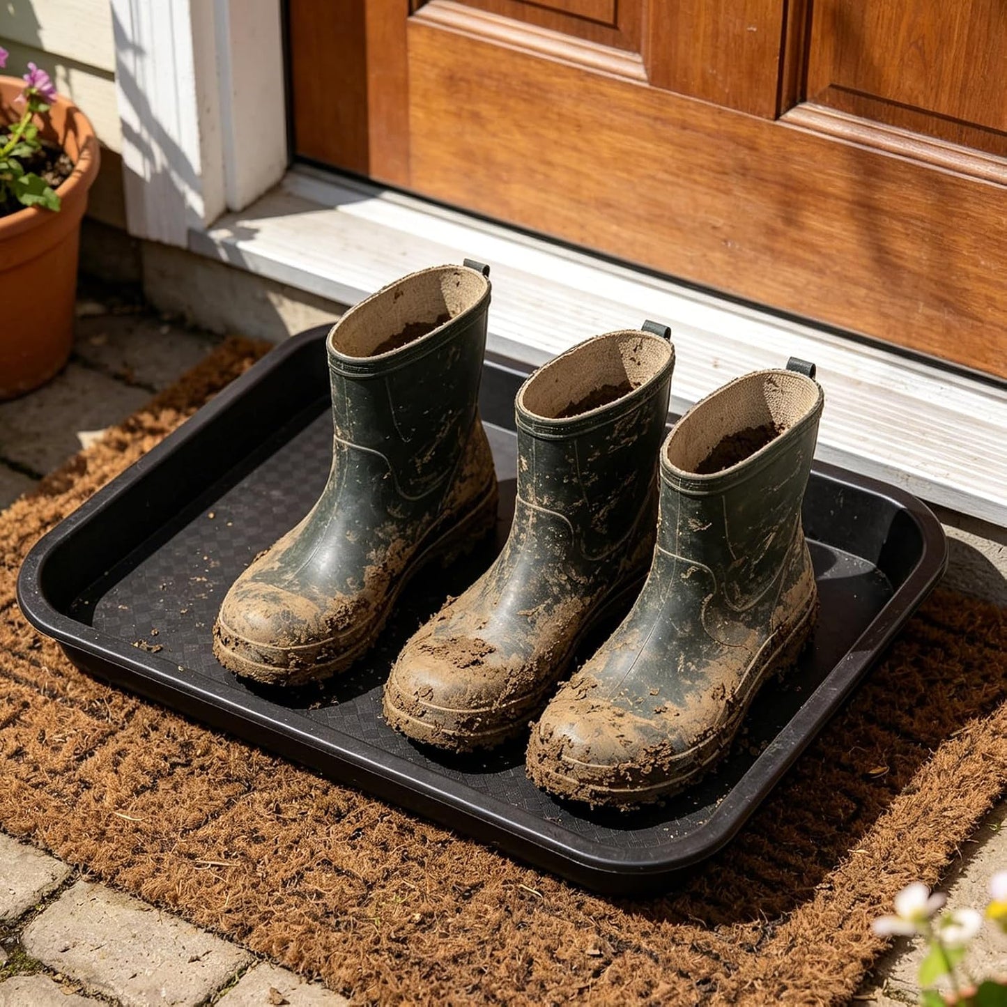 Boot Tray Waterproof Entryway Wet Shoe Storage Organizer (Rectangle, Brown) - Floor Protector for Outdoor Wet Muddy Sneaker Pets Plants with Raised Edge