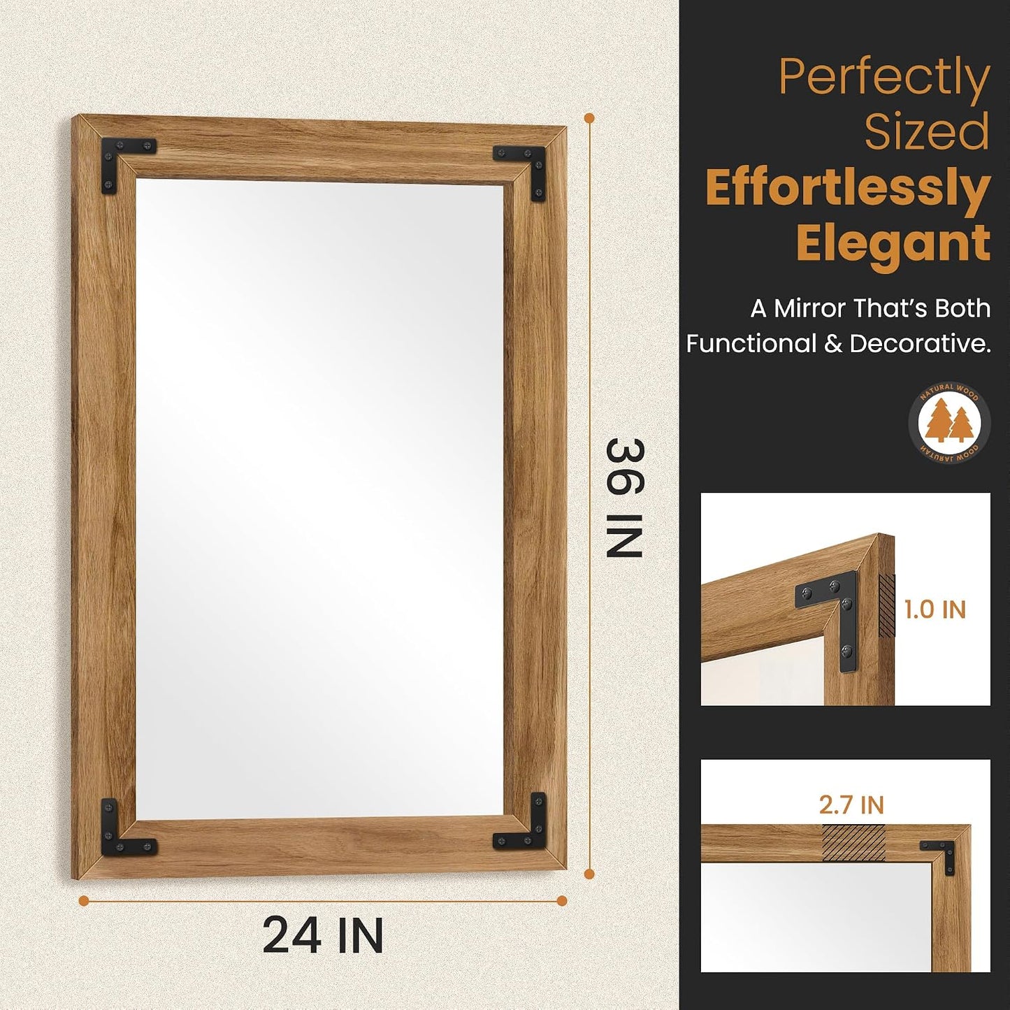 TRAHOME Full Length Mirror with Wooden Frame, 56"X22" Solid Wood Standing Floor Mirror for Farmhouse, Bathroom, Bedroom Decor, Hanging or Leaning Wall-Mounted