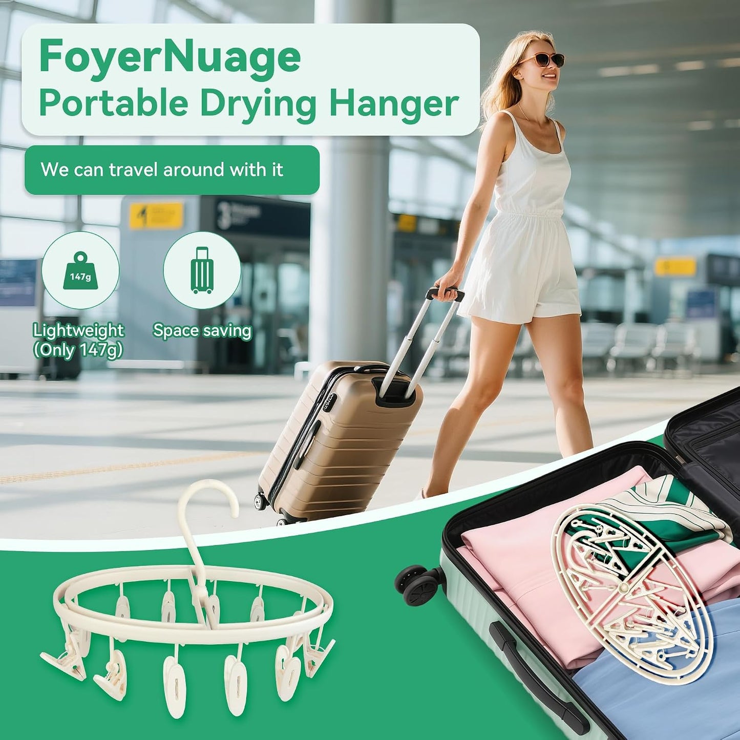 Plastic PP Drying Hanger, Anti-Rusty Drying Rack for Clothes, Socks, Lingeries, Delicates, Drying Hanger with 32 Clips for Baby Clothes, Towels