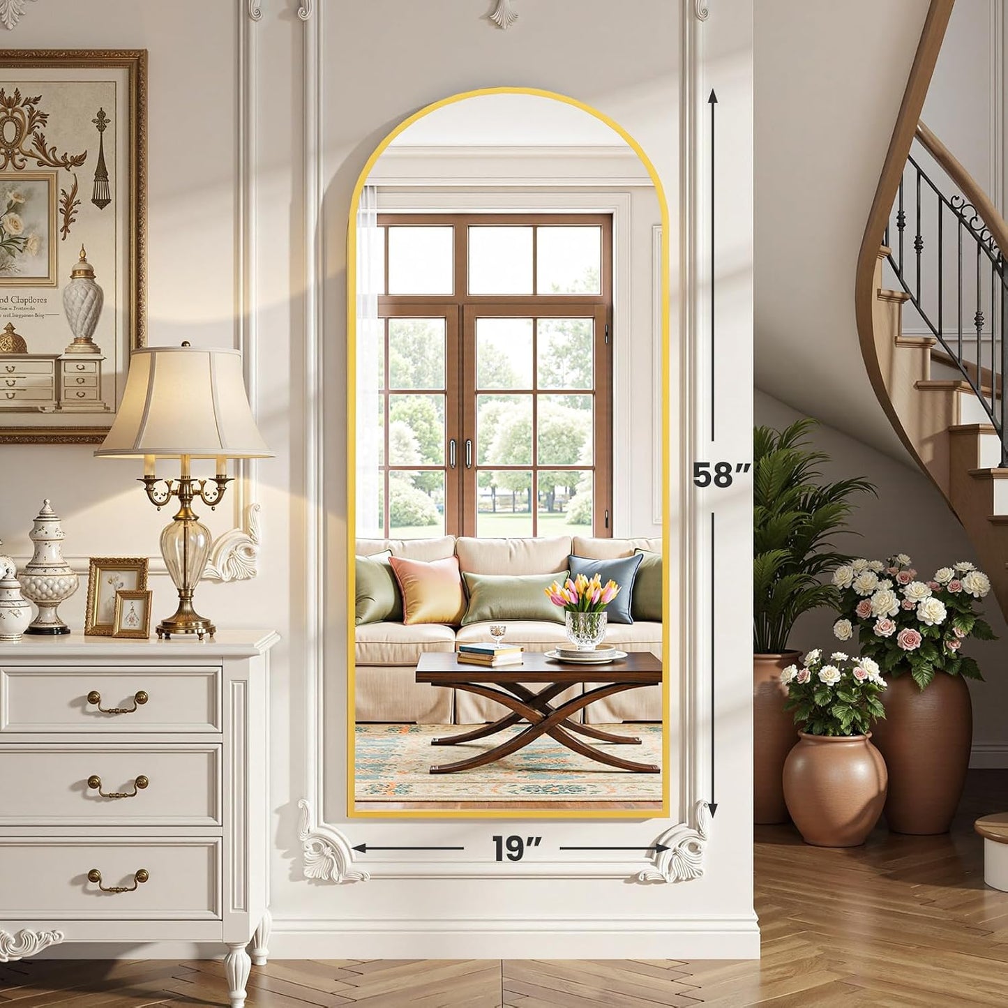 OLIXIS 64"x 21.5" Arched Mirror Full Length, Full Body Mirror with Stand, Hanging or Leaning for Wall, Floor Standing with Shatter-Proof Glass for Bedroom, Living Room, Long, Black