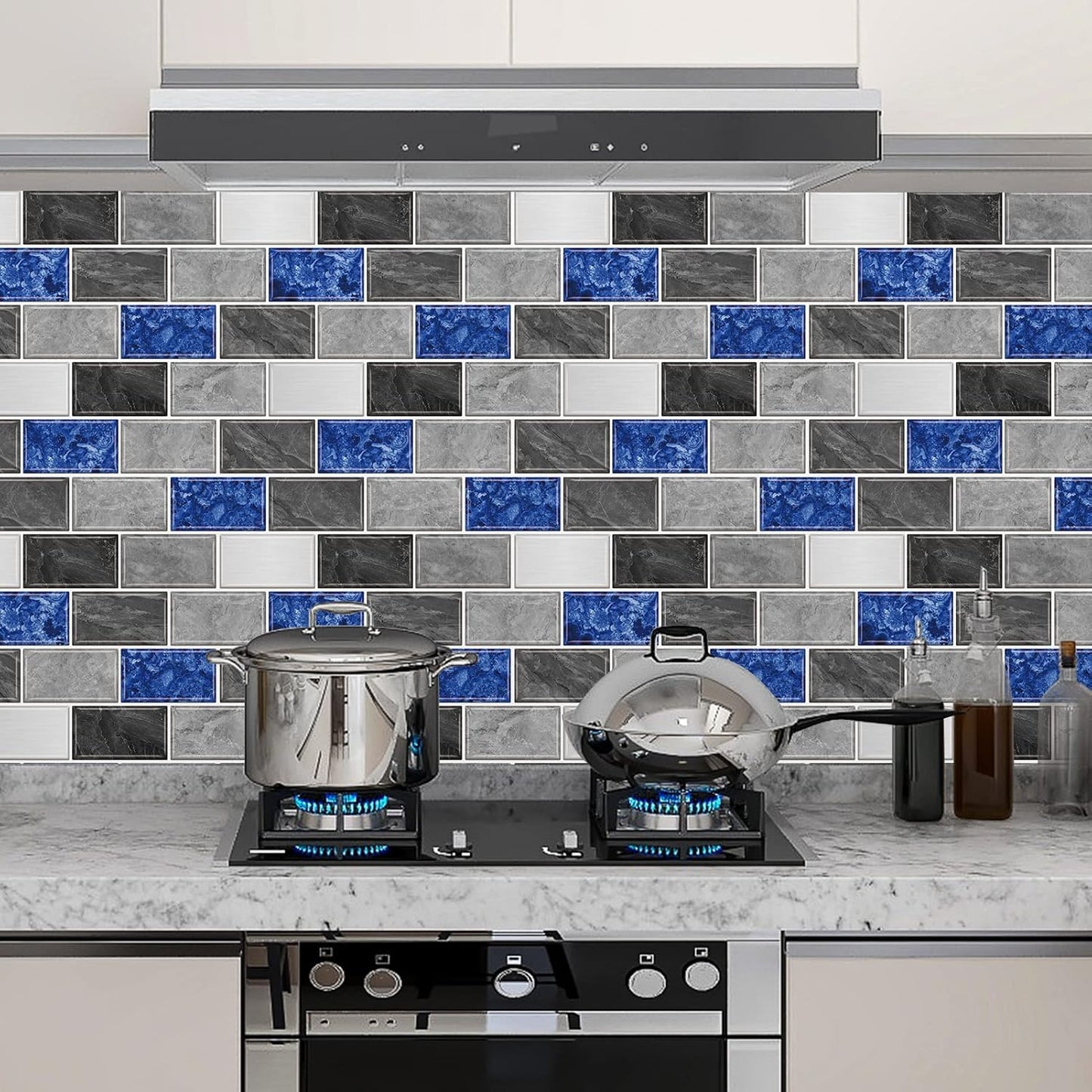 URCOLOR 10-Sheet Subway Tile Peel and Stick Backsplash for Kitchen,12"x12" Self Adhesive Wall Tiles Sticker on Back Splashes for Bathroom Gray Marble Design