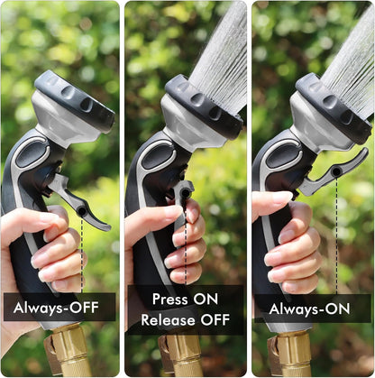 RESTMO Hose Nozzle with Easy Self-Lock Trigger, Heavy Duty Metal Water Hose Sprayer with 9 Spray Patterns and On/Off Valve, Ideal for Outdoor Lawn & Garden Watering, Car & Pet Washing