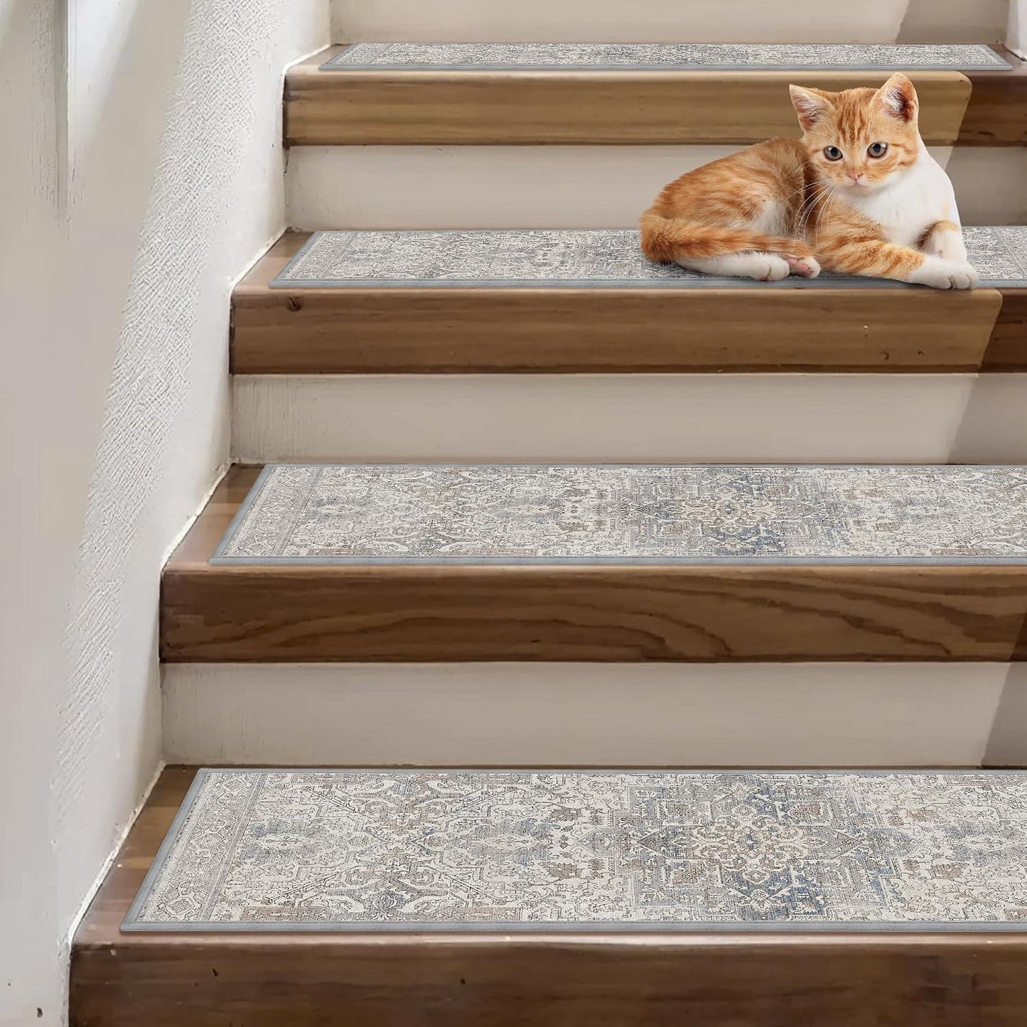 sarben Non Slip Stair Treads for Wooden Steps 15PCS - 8"x30" Indoor Safety Carpet, Edging Mats with TPE Adhesive Backing, Pet and Elderly Friendly Stair Rugs (Taupe) - Colors B