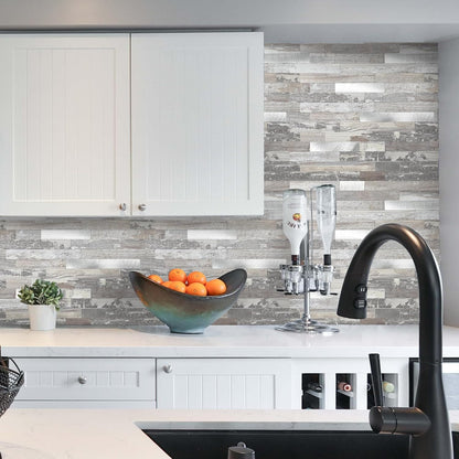 Yipscazo 2026 New Upgrade 11.34" X 11.57" Peel and Stick Backsplash, Stick on Backsplash Tiles for Kitchen, Bathroom, Fireplace (10 Sheets, Beige Rocks + Rose Gold)