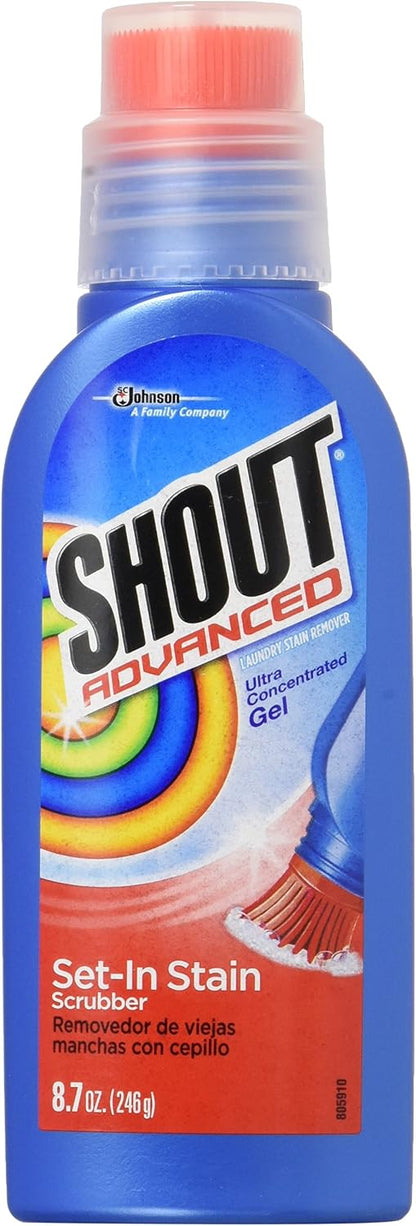 Shout Advanced Ultra Concentrated Gel Brush, 8.7 Ounce, Treats Dried Food, Coffee, Wine, Makeup Stains, Safe for All Colorfast Washables, Works in All Water Temperatures