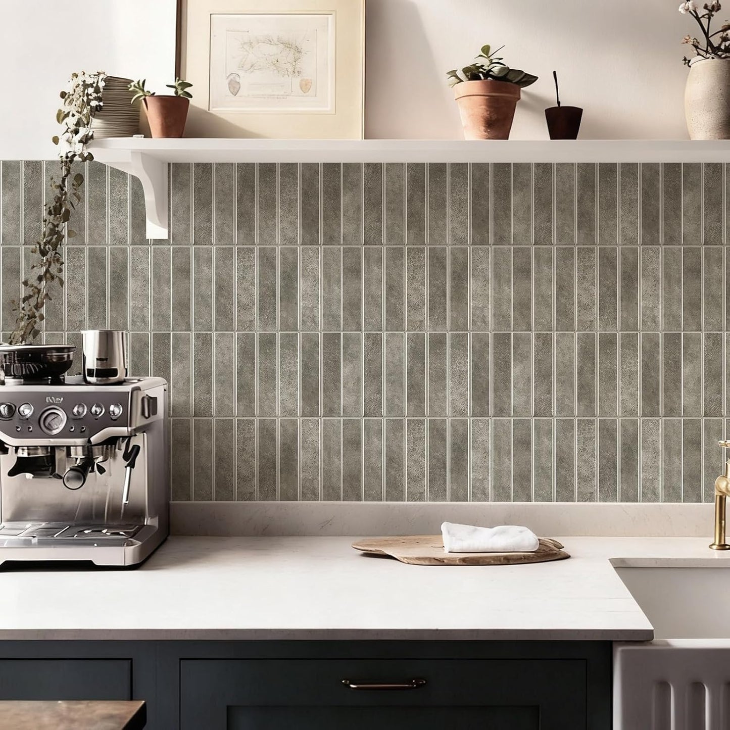 10 Sheets Thicker Design Peel and Stick Backsplash, Self Adhesive Wall Tiles, Stick on Backsplash for Kitchen and Bathroom, 11.8"x11.8",Beige