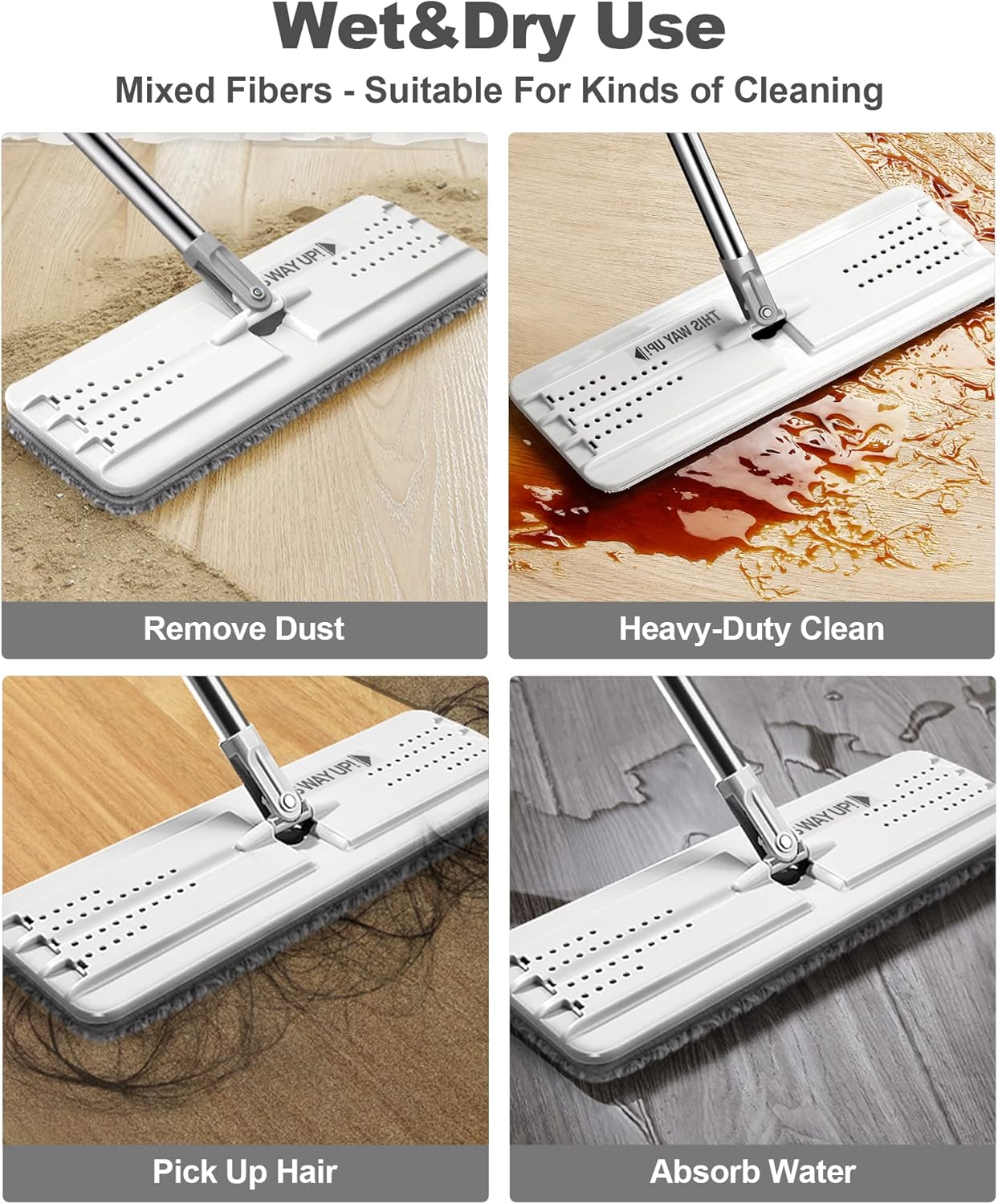 JOYMOOP Mop and Bucket Set, Flat Mops for Floor & Wall Cleaning, Commercial & Household Use, Hardwood Floor Mop with Long Handle & 4 Microfiber Pads