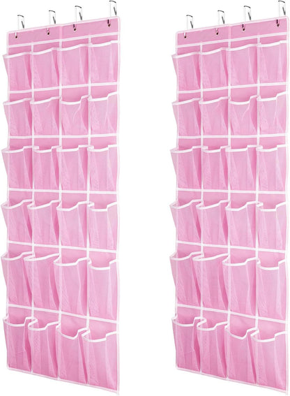 SAVERHO Over the Door Shoe Organizer, Hanging Shoe Organizer with 24 Mesh Large Pockets Door Shoe Rack Organizer for Men Women Kids Hanging Shoe Storage Bag.(White