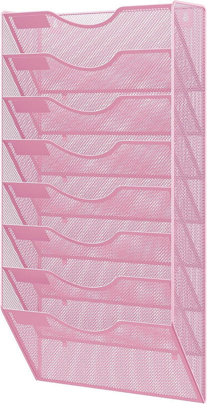EasyPAG 5 Pocket Mesh Wall File Organizer with Key Hooks, Hanging Paper Folder Holder with Classify Label, Vertical Wall Mount Mail Organizer for Office Home Classroom, Black