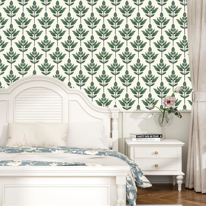 BOKEBEVE Leaves Contact Paper Floral Wallpaper Stick and Peel Boho Damask Wall Paper for Liner Drawer Cabinet Backsplash Renter Friendly Waterproof 17.5 x 118In