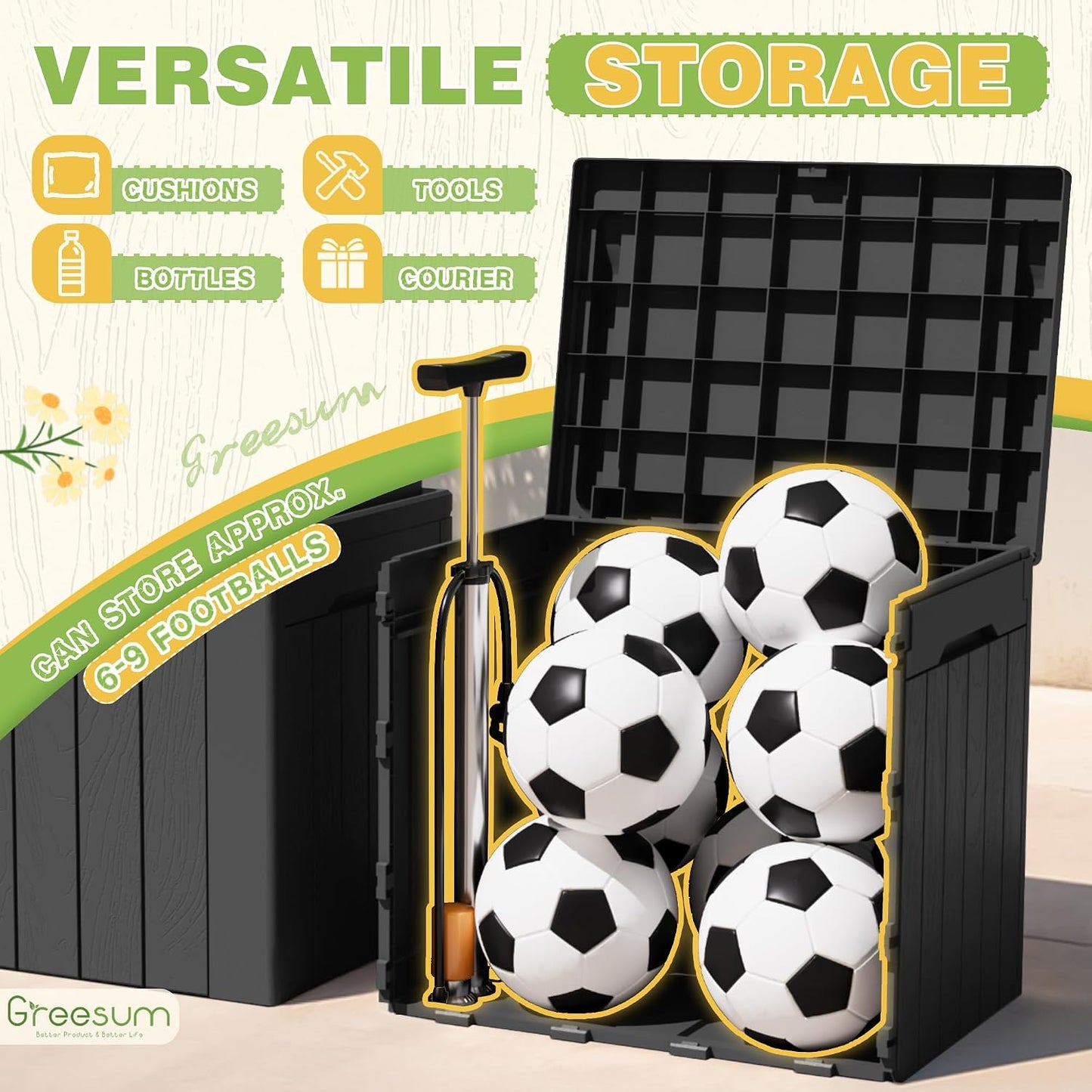 Greesum 31 Gallon Resin Deck Box All Weather Outdoor Storage Boxes for Patio Furniture Set,Outdoor Toys,Garden Tools,Black