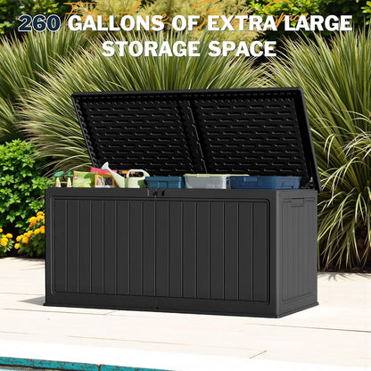 Greesum Outdoor Storage Box 31 Gallon Storage Box with Lid for Patio Furniture, Garden Tools, Pool Supplies, Waterproof and UV Resistant, Lockable, Dark Black