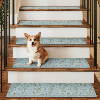 OJIA Insect Print Stair Treads Non Slip Stair Runners for Wooden Steps Indoor, 15PCS 8"x30" Rubber Backing Carpet Treads for Wood Stairs Staircase Step Treads for Kids & Dogs, Stair Covers, Black