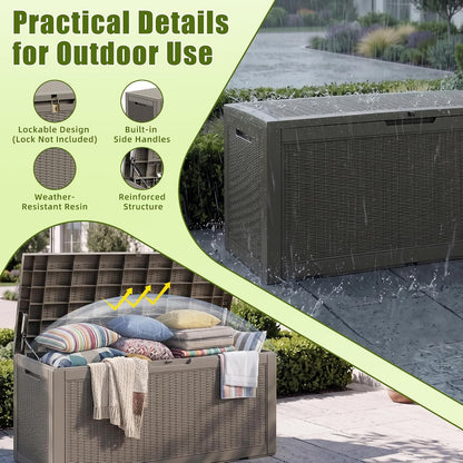ROJIK 120 Gallon Waterproof Outdoor Deck Storage Box, Lockable Resin Patio Storage Bin with Lid for Garden Tools, Patio Cushions & Outdoor Accessories(Black)