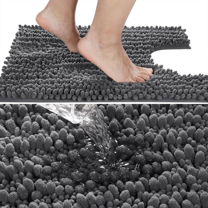 Yimobra Bathroom Rugs Non Slip Washable - Ultra Soft Absorbent Chenille Bath Mat, Quick Dry Shaggy Floor Carpet for Tub Shower, Gray Home Decor Accessories, 24x17 Inch
