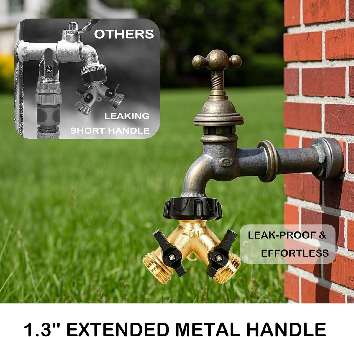LIULO TOOL Brass Garden Hose Splitter 2 Way, Hose Y Splitter 3/4 Inch Heavy Duty Brass Hose Connector Tap Splitter, Hose Spigot Adapter 2 Valves with Rubber Washers