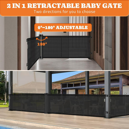 Pawtners Retractable Baby Gates Extra Wide, 41" Tall Extends up to 71" Wide, Dog Gate Indoor for Stairs, Pet Gate with Support Rods for Doorways Hallways Indoor & Outdoor-Black