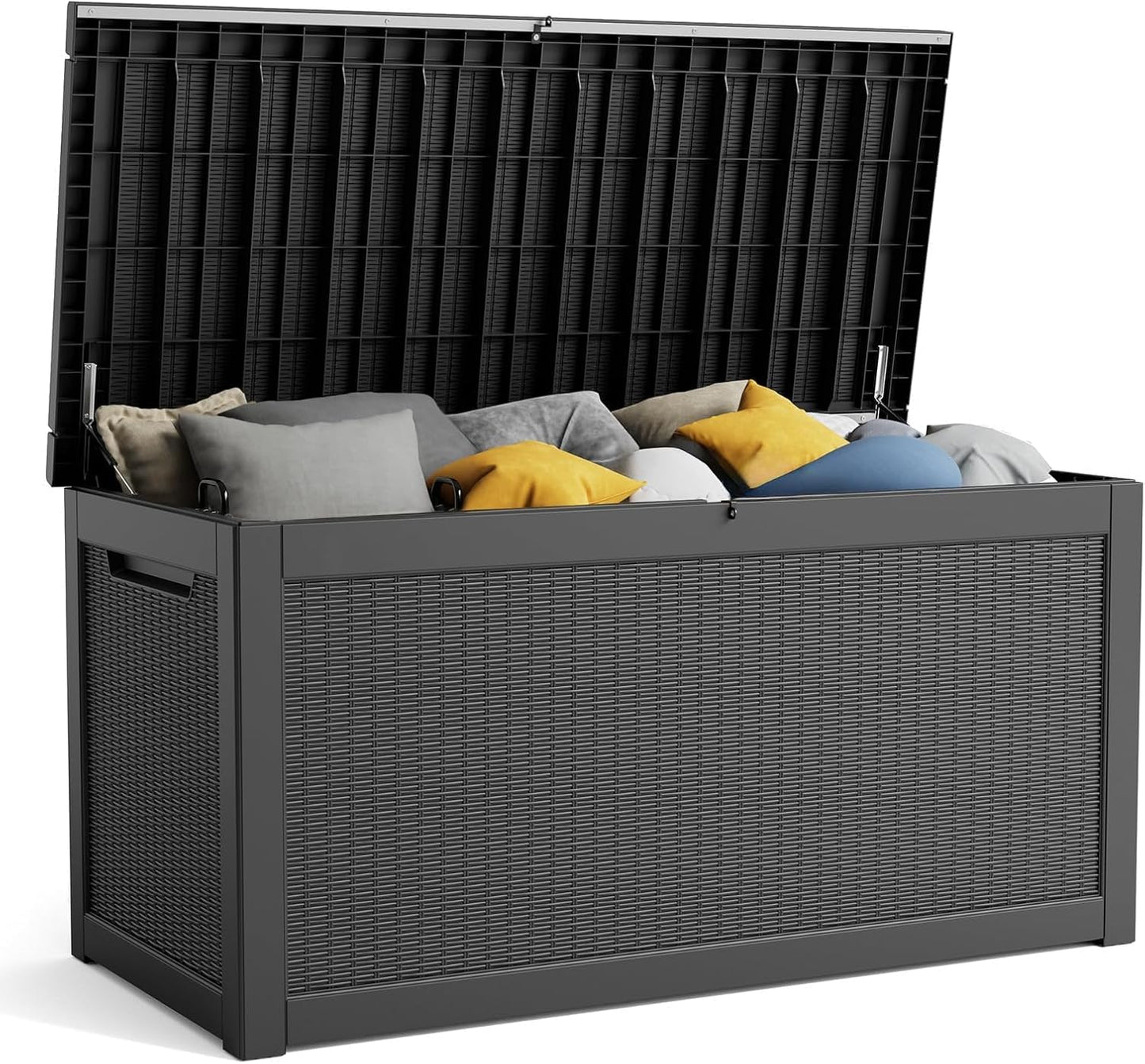 PatioZen 100 Gallon Resin Deck Box, Lockable Patio Outdoor Storage Box for Furniture, Garden Tools and Tools Storage, Waterproof Outside Storage Boxes - Black