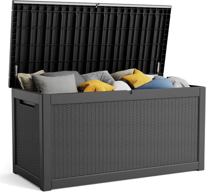 PatioZen 100 Gallon Resin Deck Box, Lockable Patio Outdoor Storage Box for Furniture, Garden Tools and Tools Storage, Waterproof Outside Storage Boxes - Black