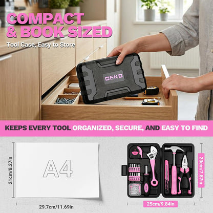 DEKOPRO 86PCS Pink Tool Set Household DIY Tool Kit for Women with Storage Toolbox, Small Compact Hand Tool Box Set for Home Use, DIY, Apartment, Office & Home Repair