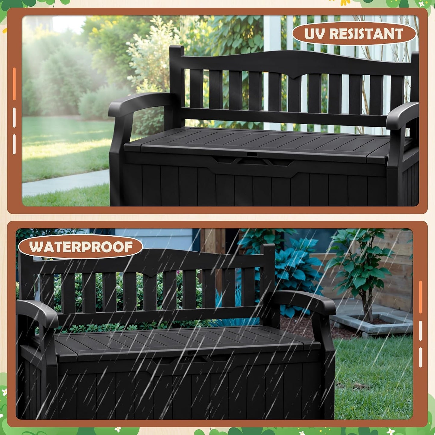 JUMMICO 80 Gallon Resin Outdoor Storage Bench, Large Deck Box with Armrest, Lockable&Waterproof for Garden, Home, Patio, Pools (Black, 80 Gallon)