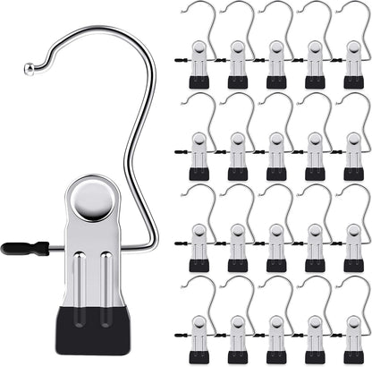 20 Piece Laundry Hook Boot Clips Hanger Clips Hold Hanging Clothes Pins Hooks Portable Stainless Steel Home Travel Hangers Clips Closet Hangers-Black
