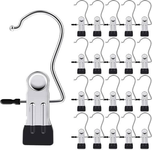 20 Piece Laundry Hook Boot Clips Hanger Clips Hold Hanging Clothes Pins Hooks Portable Stainless Steel Home Travel Hangers Clips Closet Hangers-Black