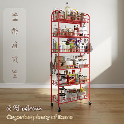 Slim Rolling Storage Cart with Wheels, Metal 6 Tier Spice Rack Mobile Shelving Unit Organizer Kitchen Utility Cart for Office Bathroom Kitchen Laundry Room Narrow Places (6inches)