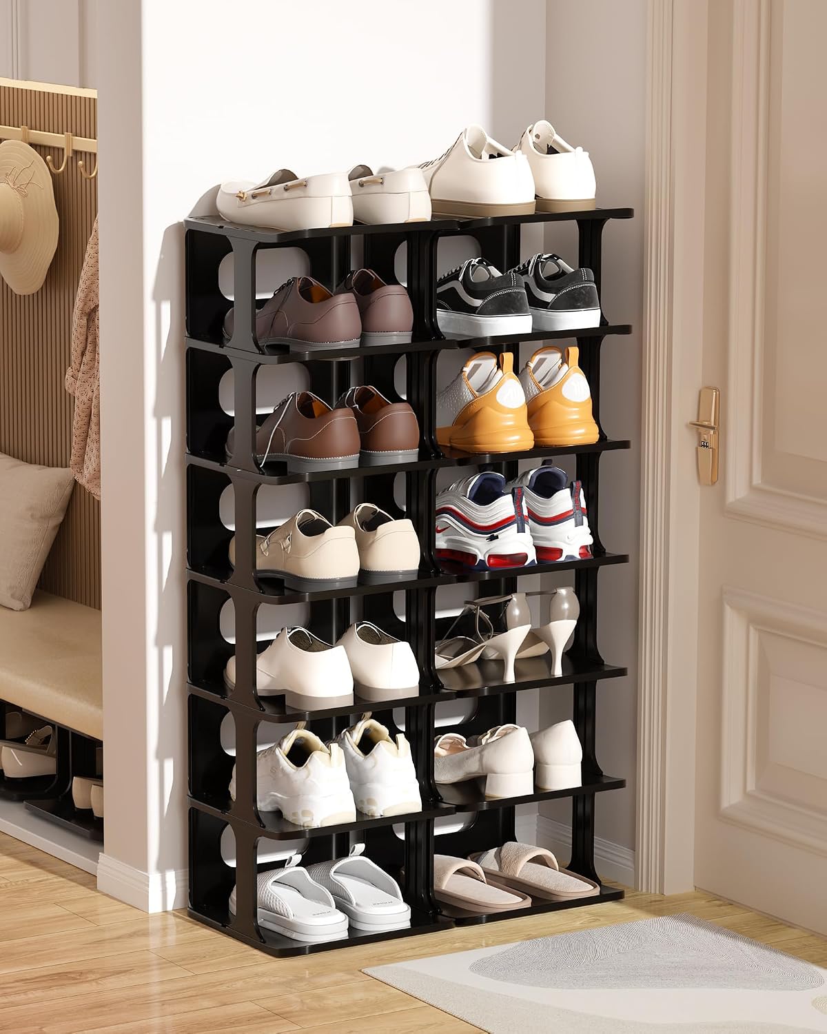 HAIXIN Vertical Narrow Tall Shoe Rack for Front Door Entrance, 7-Tier Sturdy Stackable Shoe Rack Organizer for Closet Entryway, Corner Shoe Storage Shelf Shoe Cubby