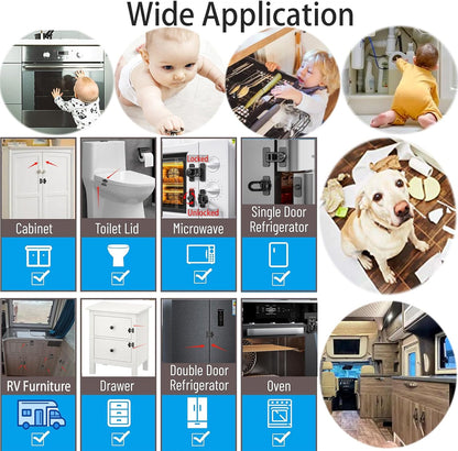 RV Camper Refrigerator Lock, 180° Swivel 90 Degree Adhesive Childproof Fridge Latch for Cabinet No Drill, Baby Proofing Freezer Oven Drawer, Renter Friendly Safety Lock for Toddler Cat 2PCS