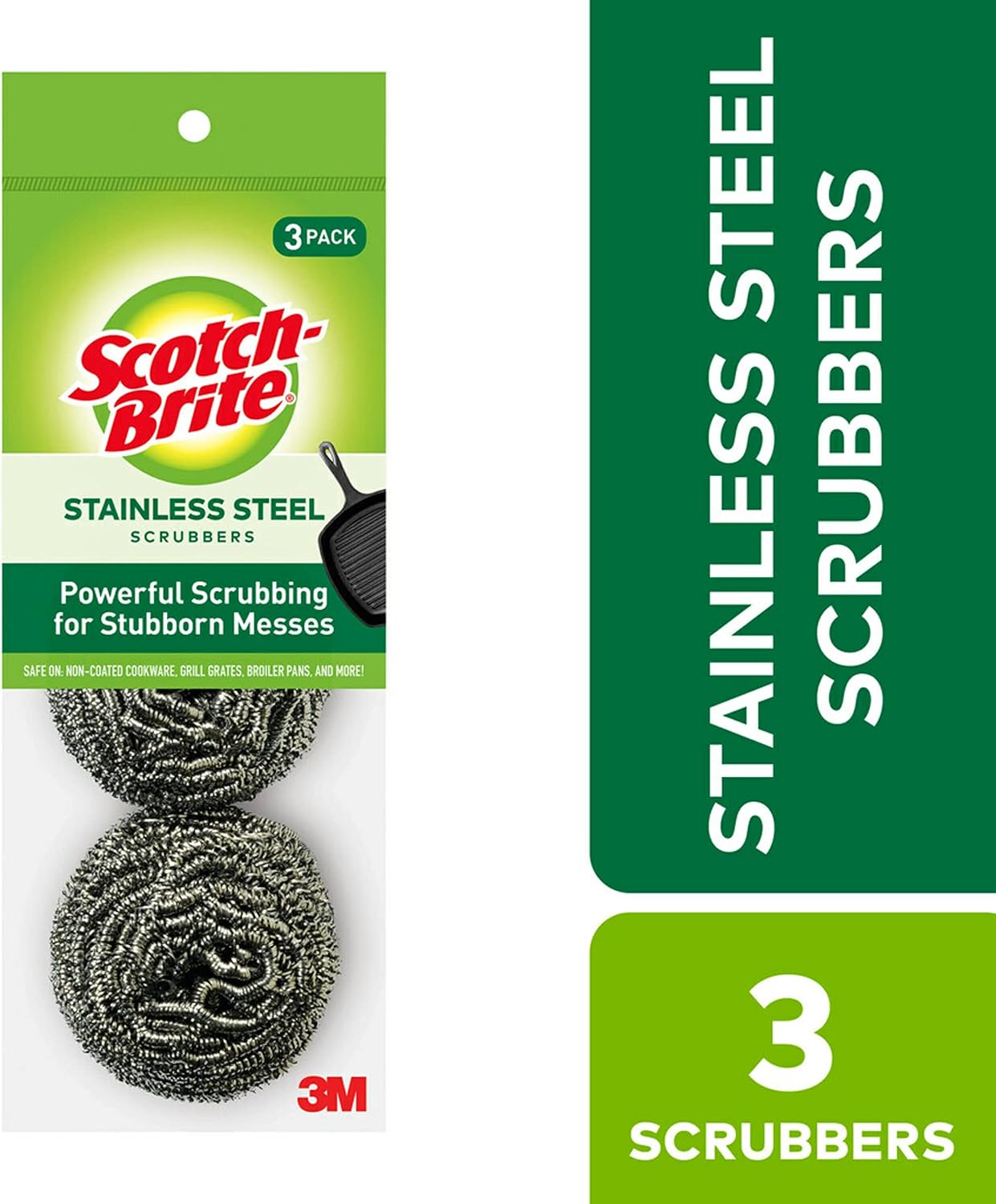 Scotch-Brite Stainless Steel Scrubbers, Scouring Pads for Cleaning Tough Baked-On Messes, Metal Scrubbers for Cleaning Dishes, 3 Scrub Pads