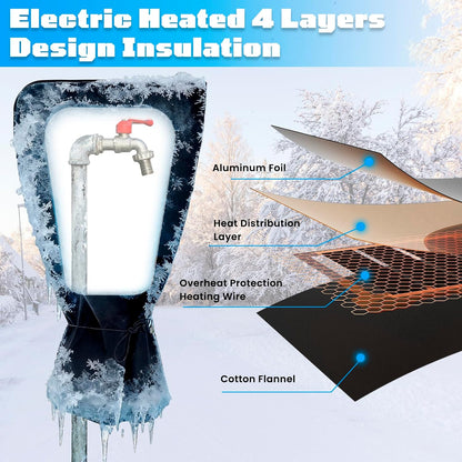 Outdoor Faucet Cover for Winter - 24.5"x13.5" Electric Heated Aluminum Foil Winter Freeze Protection, Waterproof Heating Spigot Hose Bib Cover, Insulated Water Pipe Heater Tape for Garden Lawn Outside
