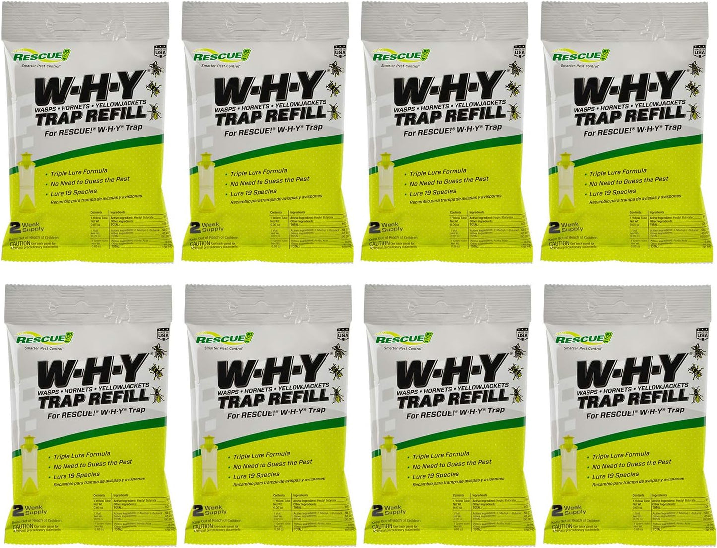 RESCUE! Non-Toxic Wasp, Hornet, Yellowjacket Trap (WHY Trap) Attractant Refill - 2 Week Refill - 8 Pack