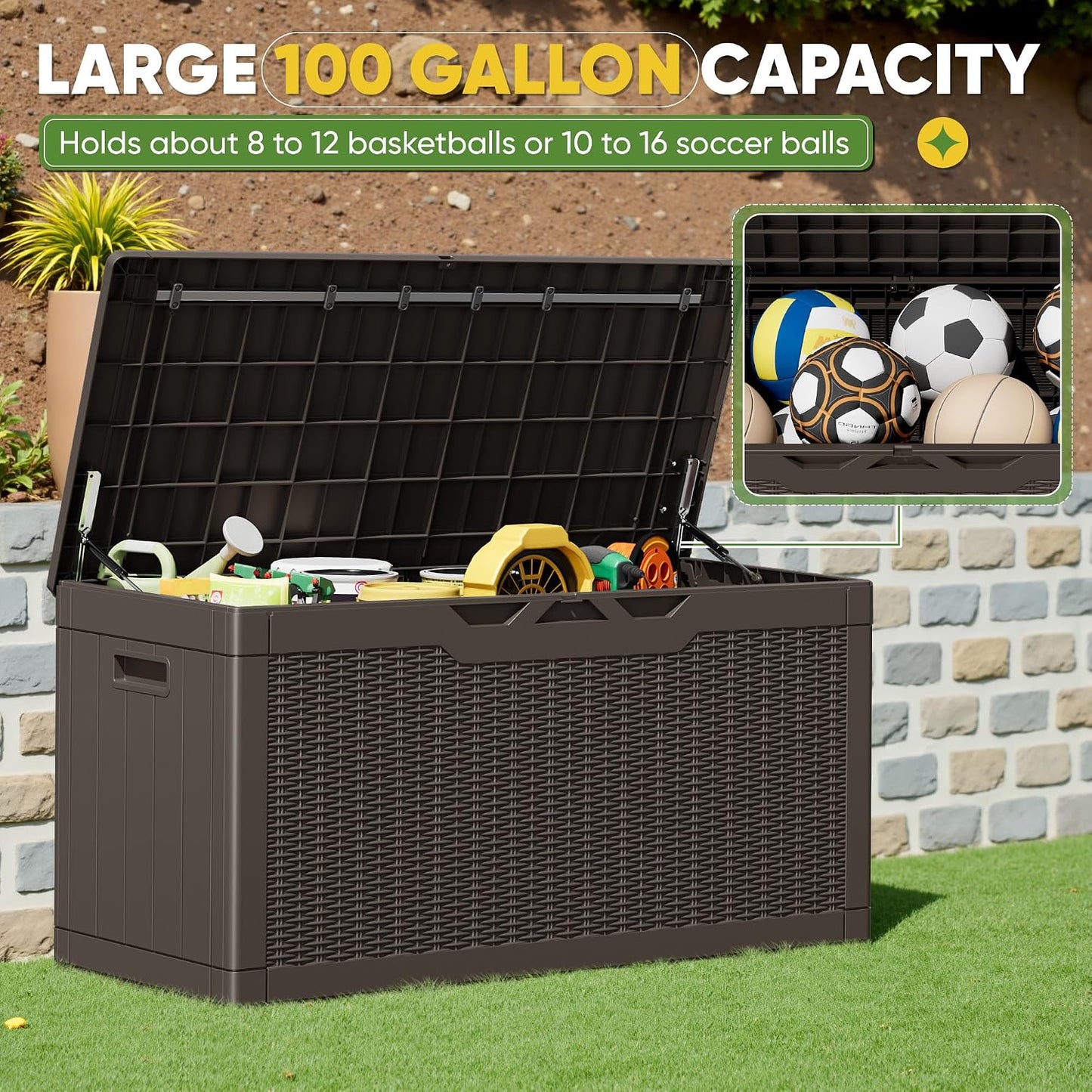 Greesum 31 Gallon Resin Deck Box All Weather Outdoor Storage Boxes for Patio Furniture Set,Outdoor Toys,Garden Tools,Black