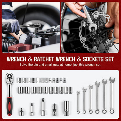 Sundpey 379-PCs Home Tool Kit - Portable Complete Household and Auto Repair Tool Set - Hand General Basic Tool Box Storage Case with Drawer - Full Basic Toolkit for Handyman & Diyer & Homeowner