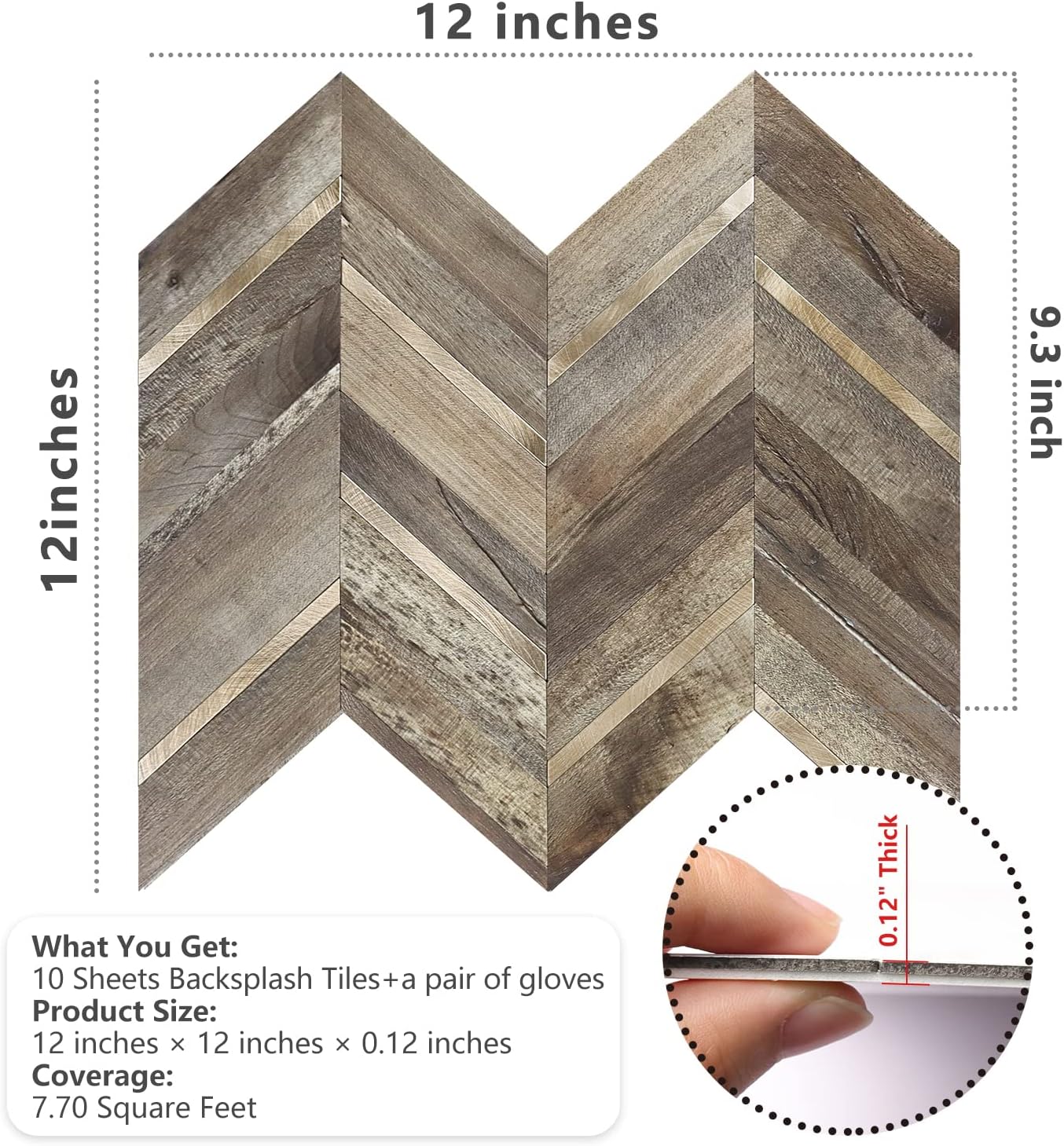 STICKGOO 10-Sheet Herringbone Tile Peel and Stick Backsplash, Beige Mixed Metal Gold PVC Stick on Backsplash, Self Adhesive Wall Tile for Kitchen and Bathroom