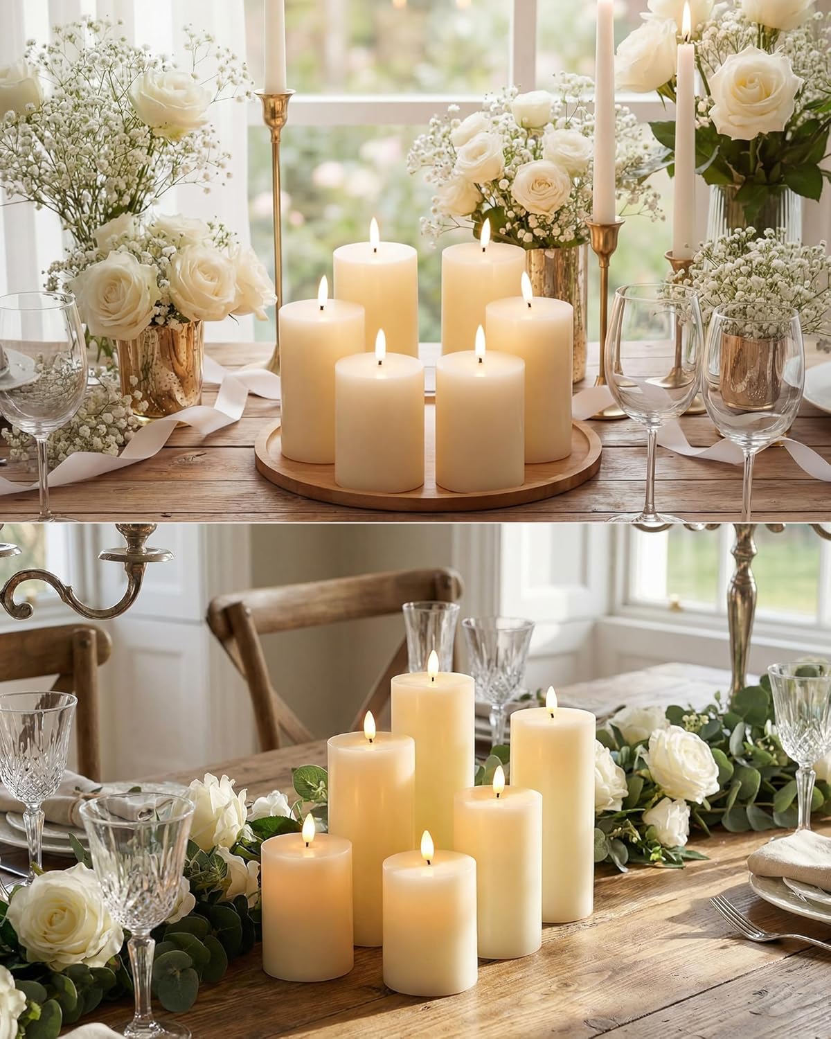 Leelosp 6 Pack Flameless Candles with Remote Timer, Battery Operated Flickering Flameless Candles Bulk Flat Top Pillar LED for Wedding Festival Outdoor Home Decor D 3'' H 4'' 5'' 6''(White)