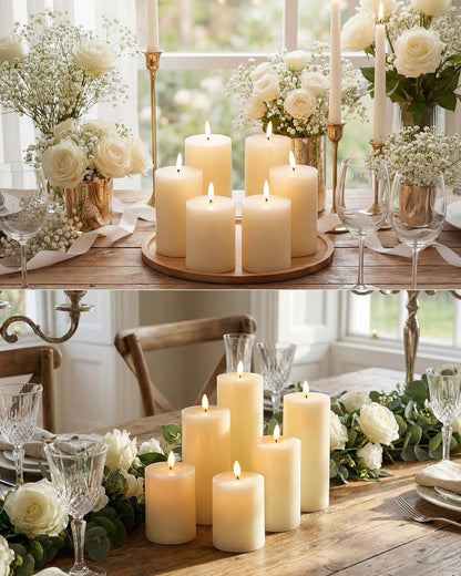 Leelosp 6 Pack Flameless Candles with Remote Timer, Battery Operated Flickering Flameless Candles Bulk Flat Top Pillar LED for Wedding Festival Outdoor Home Decor D 3'' H 4'' 5'' 6''(White)