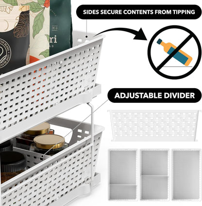 Simple Houseware 2 Tier Bathroom Organizer Tray Pull-Out Sliding Drawer/Under-Sink Storage, Clear