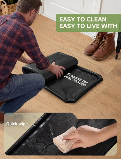 Shoe Mat, Large Boot Mat for Entryway Indoor- 59" × 17.7" | 1.2 in Raised Edges Tray, 600D PVC, Waterproof, Foldable, Non Slip, Wet Shoes, Mud, Snow, Multiple Uses