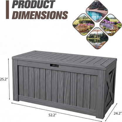 JUMMICO 31 Gallon Resin Deck Box Waterproof Indoor Outdoor Storage Boxes for Patio Furniture Cushions and Garden Tools (Brown)