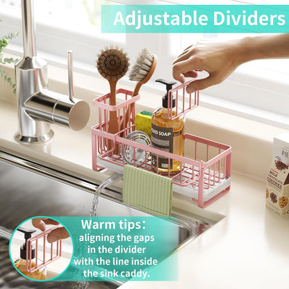 HapiRm Sponge Holder for Kitchen Sink - Self-draining Sink Caddy with Brush and Dishcloth Holders, Stainless Steel Kitchen Countertop Organizers and Storage Essentials - Black