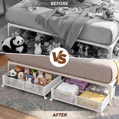 Under Bed Storage, Under the Bed Storage Containers with Wheels, Under Bed Shoe Storage Organizer Drawer for Bedroom Clothes Shoes Blankets -2Pack