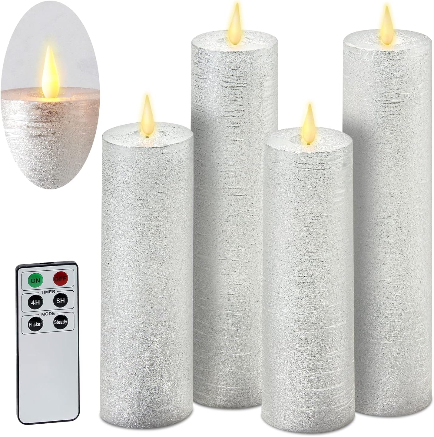 LampLust Realistic Flameless Pillar Candles with Remote, Set of 3, Batteries Included, Real White Wax, 3D Flickering LED Flame, 3 Inch Pillar Candles, Spring Decor, Centerpieces for Tables