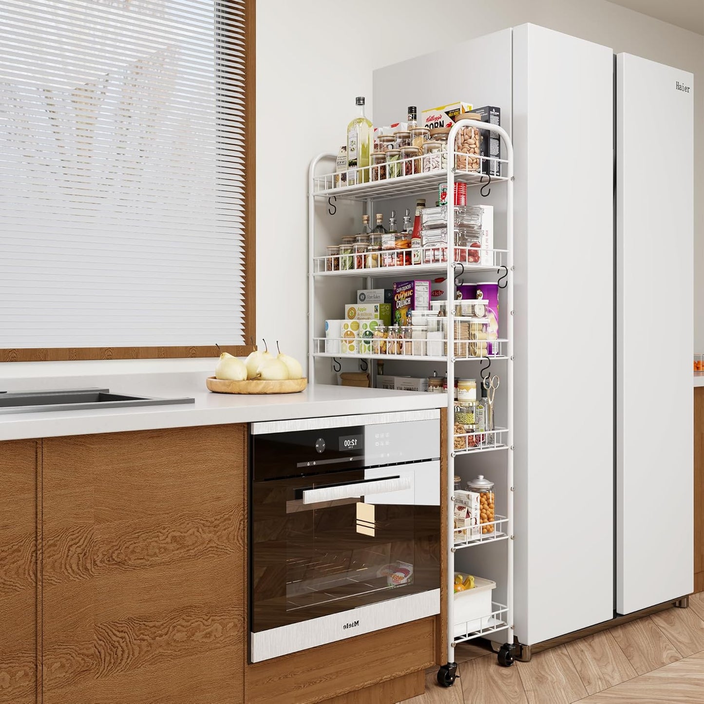 Slim Rolling Storage Cart with Wheels, Metal 6 Tier Spice Rack Mobile Shelving Unit Organizer Kitchen Utility Cart for Office Bathroom Kitchen Laundry Room Narrow Places (6inches)