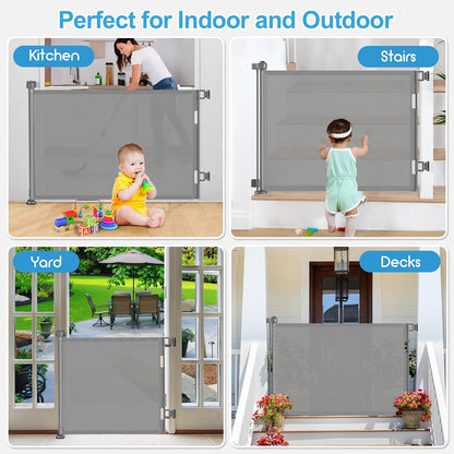 71 inch Retractable Baby Gates, EZIGO Extra Wide Baby Gate for Large Opening Extra Long Mesh Gate for Kids or Pet Dog Gate Child Safety Gate for Stairs Hallways Doorway Indoor Outdoor, Gray