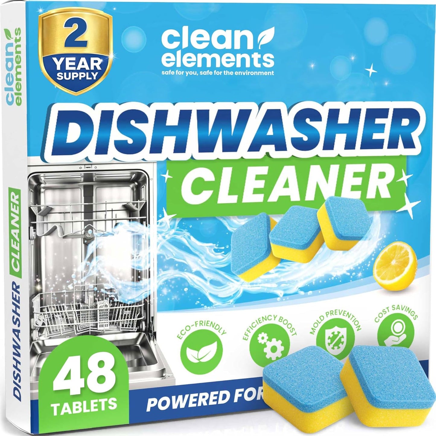 Dishwasher Cleaner Tablets & Deodorizer – 48 Pack (2 Year Supply) Deep Cleaning Descaler Pods, Removes Limescale, Hard Water, Calcium, Grease & Odor, Septic Safe Heavy Duty for Dish Washer