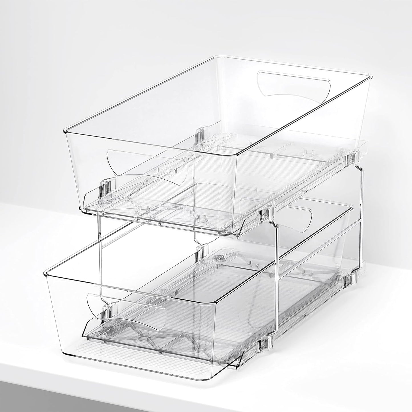 Simple Houseware 2 Tier Basket Drawer Cabinet Pull-Out Organizer, 2 Pack, Clear