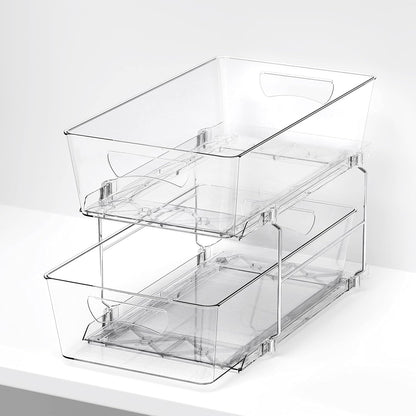 Simple Houseware 2 Tier Basket Drawer Cabinet Pull-Out Organizer, 2 Pack, Clear