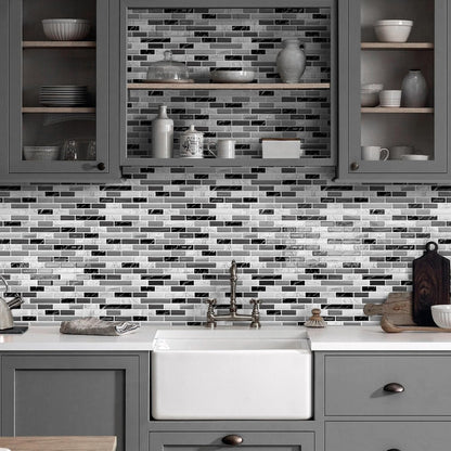 URCOLOR 10-Sheet Peel and Stick Backsplash Tile for Kitchen - 12”×12” Stick on Wall Tile for Bathroom, Black White Grey